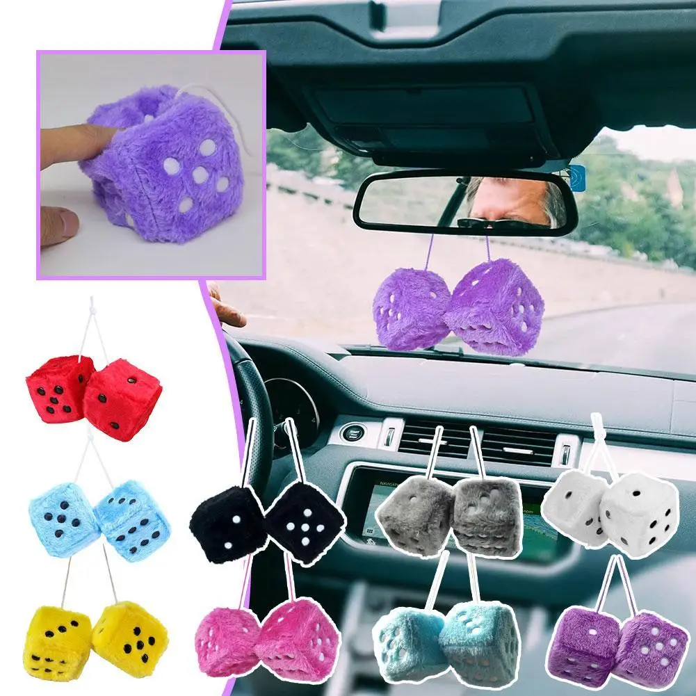 Long Hair Hot Stamping Dot Dice Plush Toy Cube Pendant Car Ornament Sieve Anime Decoration