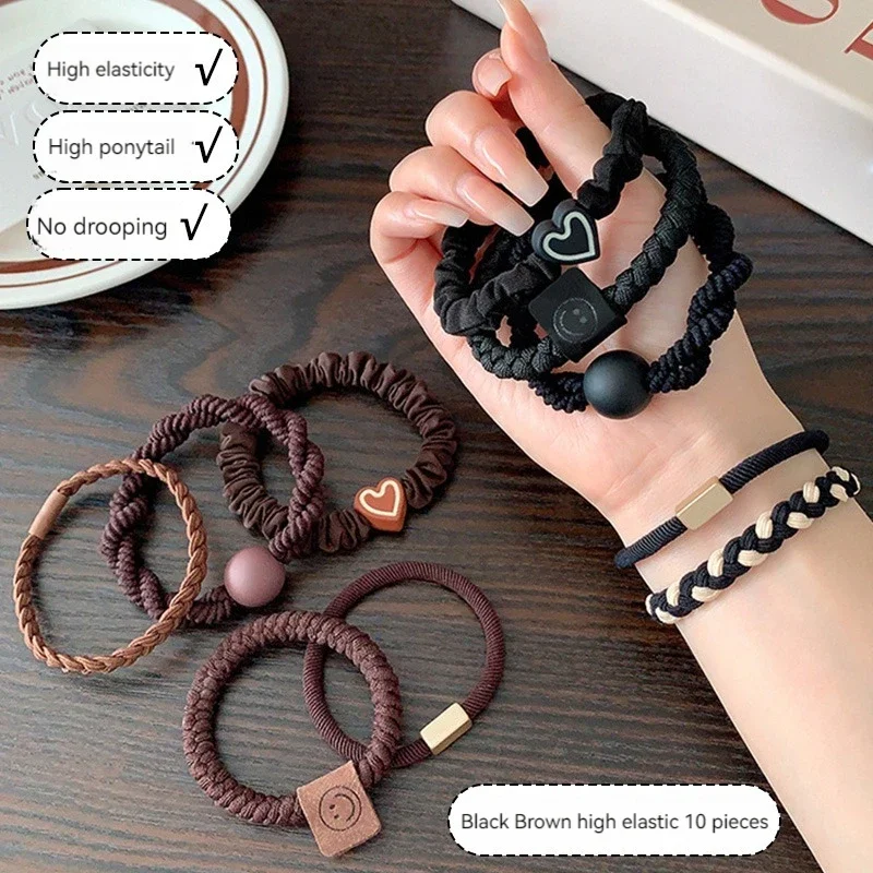 10PCS Women's Hair Ring Set Hair Accessories High Elasticity Leather Band Simple Temperament High Ponytail Durability New Style 3