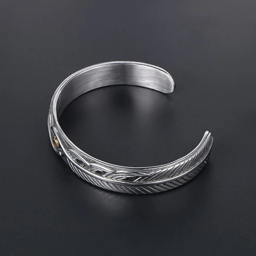Fashion Retro Personality Eagle Bracelets Punk Trend 316L Stainless Steel Feather Open Bracelet for Men Women Jewelry Wholesale 4