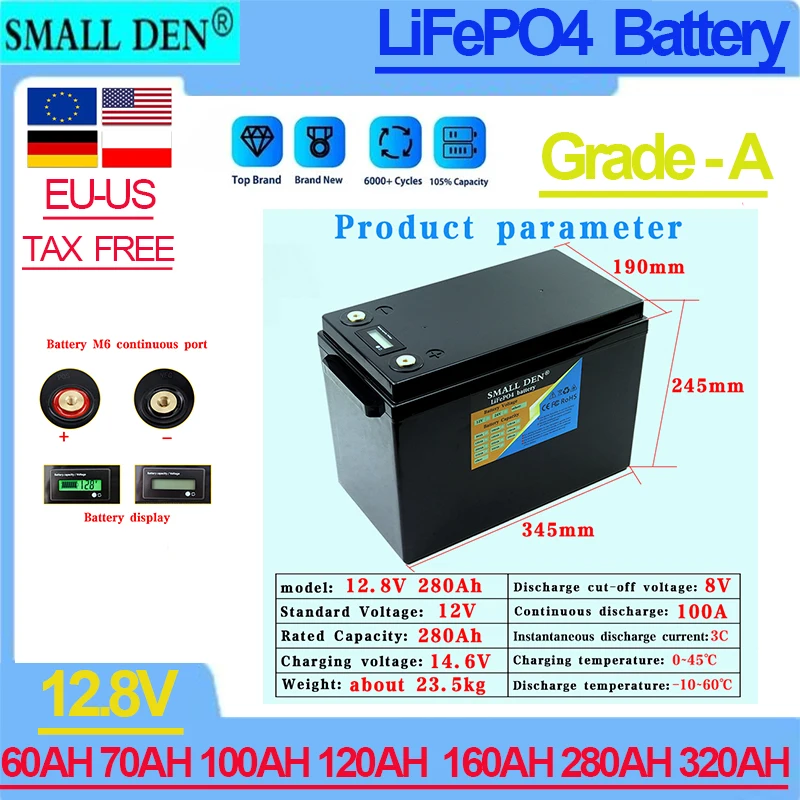 

LifePo4 Traction Battery, 18650 12V, 60,70 100 120 160 280 320Ah for Golf Cart Outdoor Camping Solar Storage