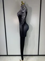 Stock Women Sexy Nightclub Evening Party Drag Queen Singer Dancer Stage Performance Costume Luxury Rhinestone Stretch Jumpsuit - Image 3