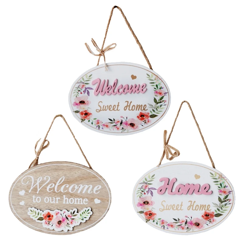 

H55A Home Sweet Home Welcome Sign for Farmhouse Rustic Wooden Door Hangers Front Porch Decor Plaque Wall Hanging Ornaments with