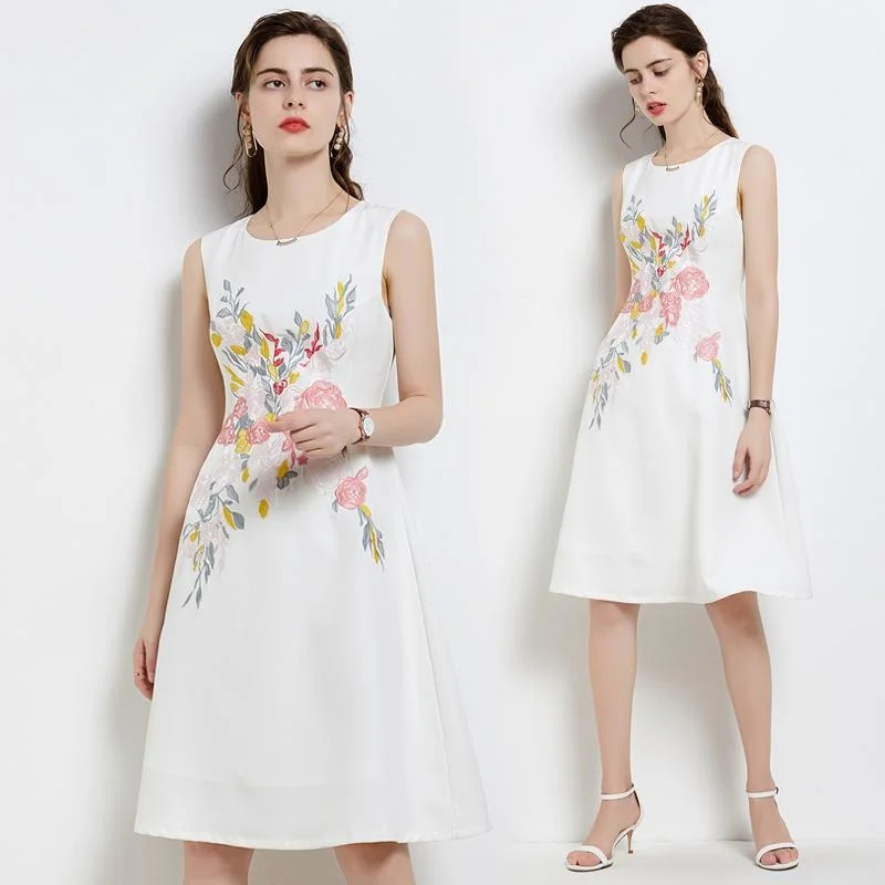 

Женское платье без рукавов, с цветочной вышивкой, до колена