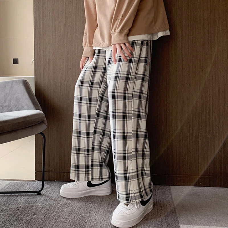 Casual Pants Men Plaid Patchwork Design Empire Fashion All-match Students Korean Style Harajuku Popular Bottoms Spring New Ins