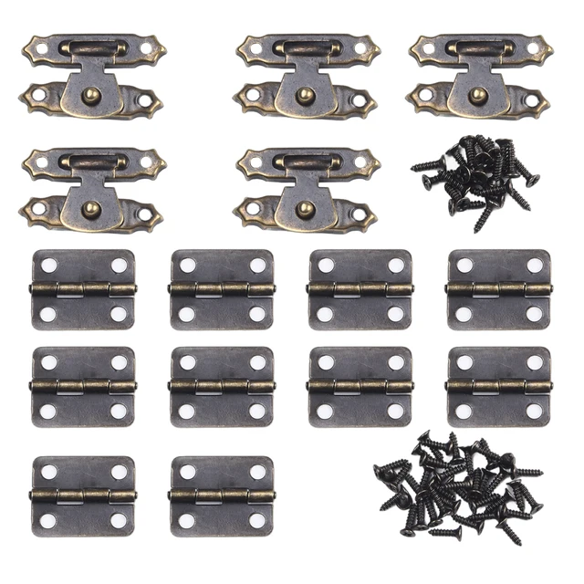 15pcs Cabinet Hinge And Hasp Latch For Cabinet Furniture Hinges Mounting Tool Decorative Jewelry Wooden Box Fixing Hardware 6