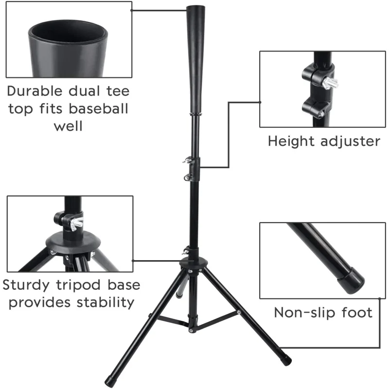 Baseball Batting Tee Tripod Adjustable Tripod Stand Tee for Hitting Training Practice Portable Foldable for Adult Kids Beginner