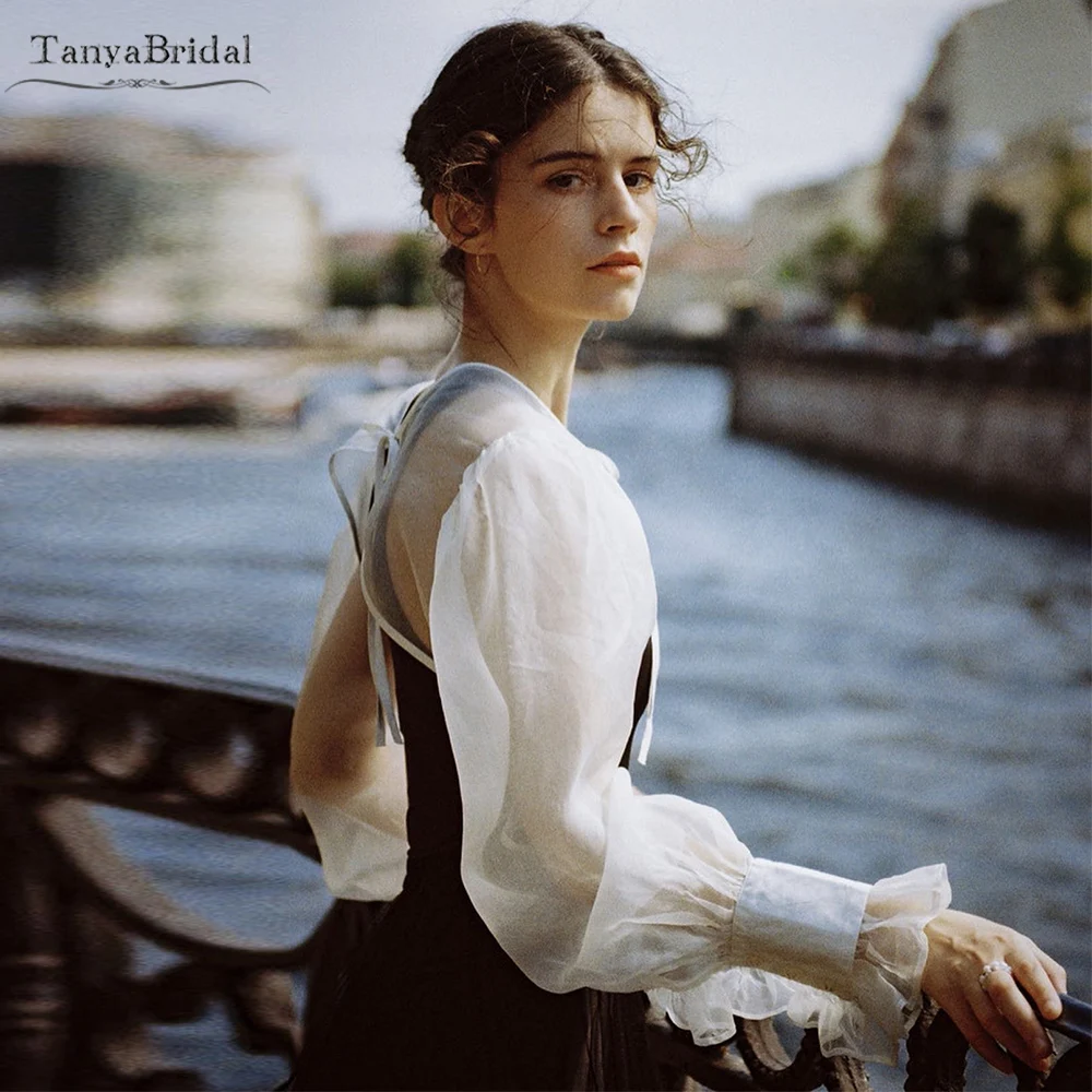 Romantic Classcial Long Detachable Sleeve With Ribbon Organza Illusion