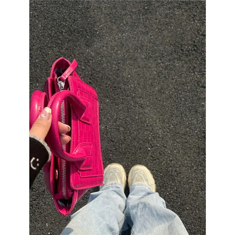 JIAERDI Crocodile Pattern Bucket Bag Women 2023 Harajuku Handle Casual Crossbody Bags Female Vintage Pink Y2k Hand Bag Aesthetic