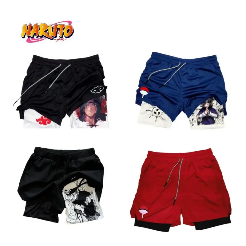 

Summer New Naruto Color Printing Series Bilayer 3D Akatsuki Uchiha Itachi Print Shorts Outdoor Sports Beach Double Layer Shorts