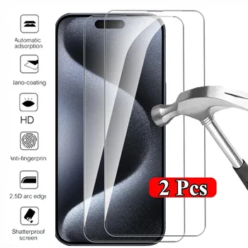2Pcs Screen Protector For iPhone 12 13 14 15 16 Pro Max Plus Tempered Glass Full Cover iPhone 16e SE 7 8 Plus Anti-Fingerprint