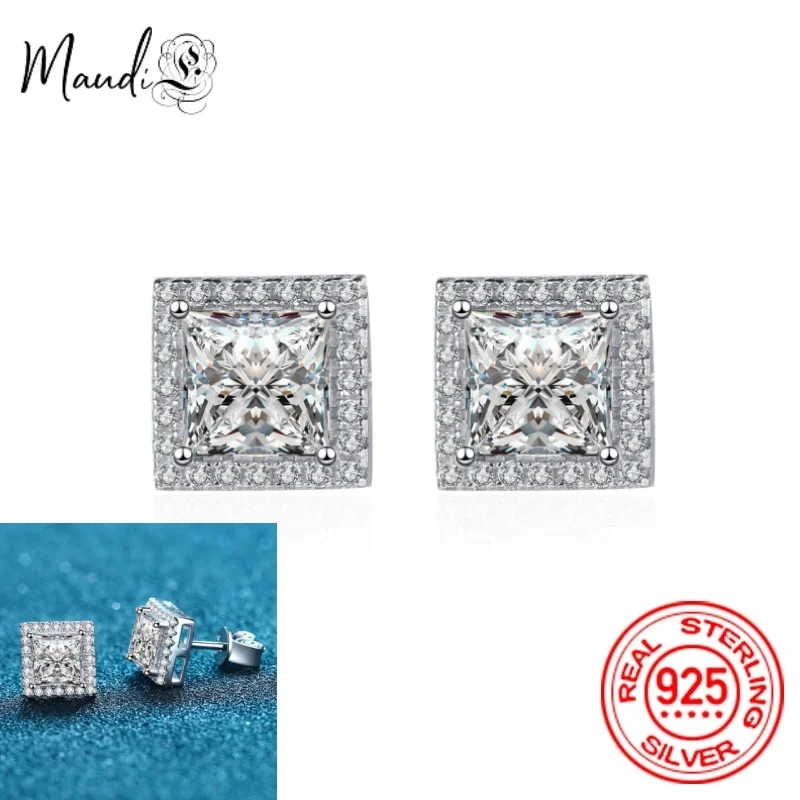 Princess Cut Moissanite 2 Ct4Ct Orecchini A Bottone 925 Sterling Silver Lab Diamond Gra Pass Tester Gioielli Di Lusso Vendita Calda Per Regalo