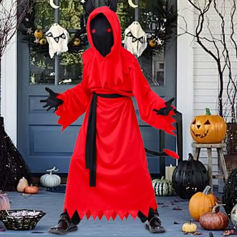 Halloween Costumes Set for Boys Role Playing Death Costume Black Death & Red Fiend Dress up Clothes Halloween Costume Cosplay