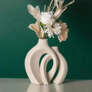 Hollow Nordic Modern Vase Set of 2 for Modern Home Decor,Plastic imitation ceramic Hollow Flower Vases for Living Room 1