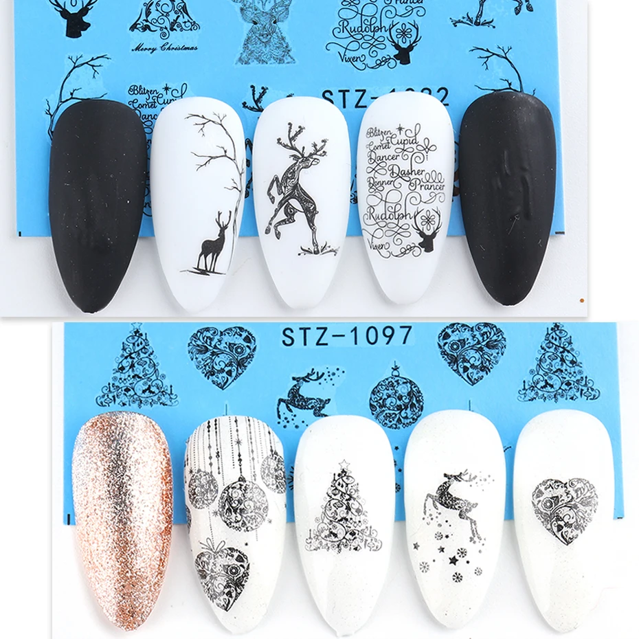 Lace Design Water Nail Stickers Christmas Tree Snowman Star Deer Sliders for Nails Manicure Winter Decorations LYSTZ1082-1097