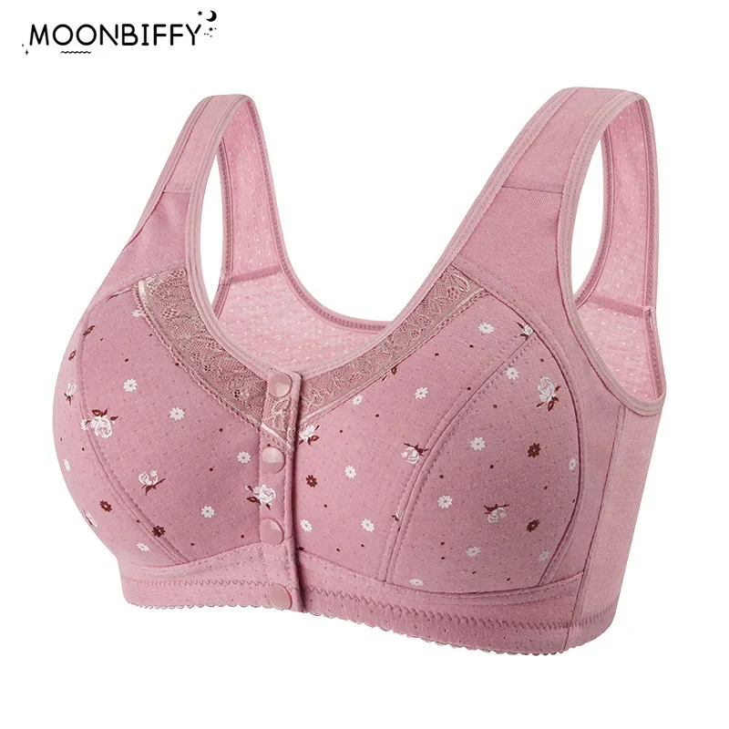 

2023 New Confortable Bra Cotton Women Wire Free Bras Push Up Front Closure Underwear Female Everyday Lingerie Large Bust 50BCD