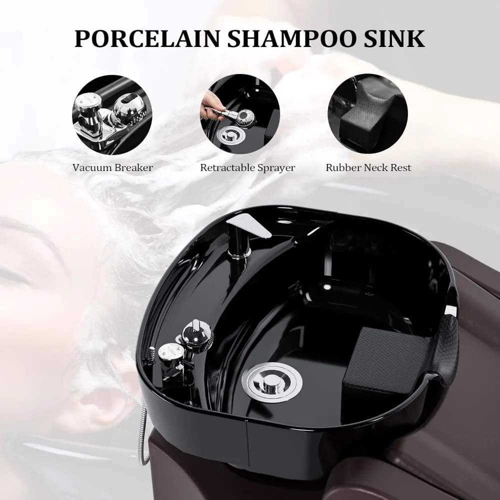 Description Picture 6 of itemShampoo Bowl and Chair,Hair Wash Chair Shampoo Station Deep Ceramic Sink,Backwash Barber Chair Shampoo Unit Beauty Barbershop