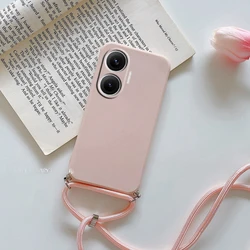 Soft Lanyard Crossbody Necklace Strap TPU Silicone Case Cover for Redmi turbo4 pro (Pink)
