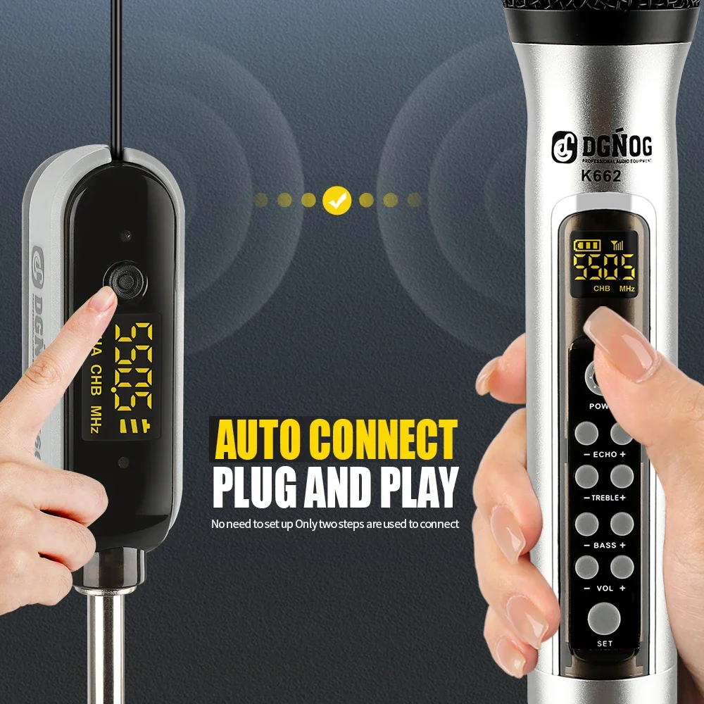 Canais de Metal Microfone sem Fio com Eco Agudos Baixo Karaoke Uhf Duplo Handheld Dinâmico Sistema Microfone para Cantar pa Alto-falante 2 - Image 6
