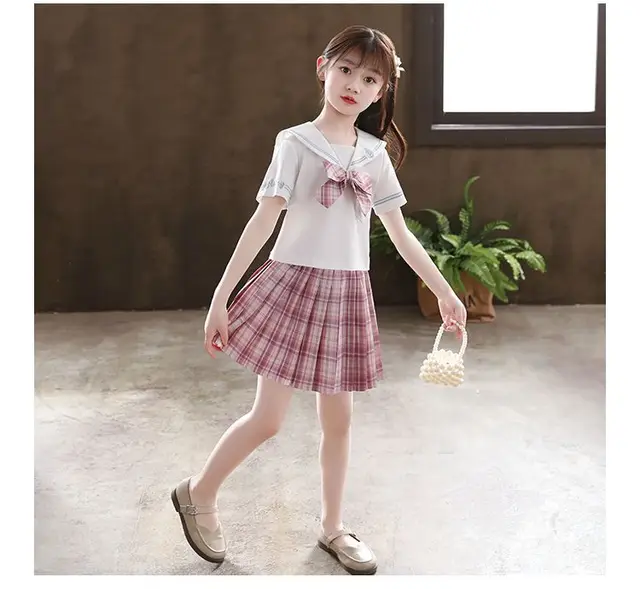 Girls' Preppy Style T-shirt and Pleated Skirt Two Pieces Set – SUNJIMISE  Kids Fashion