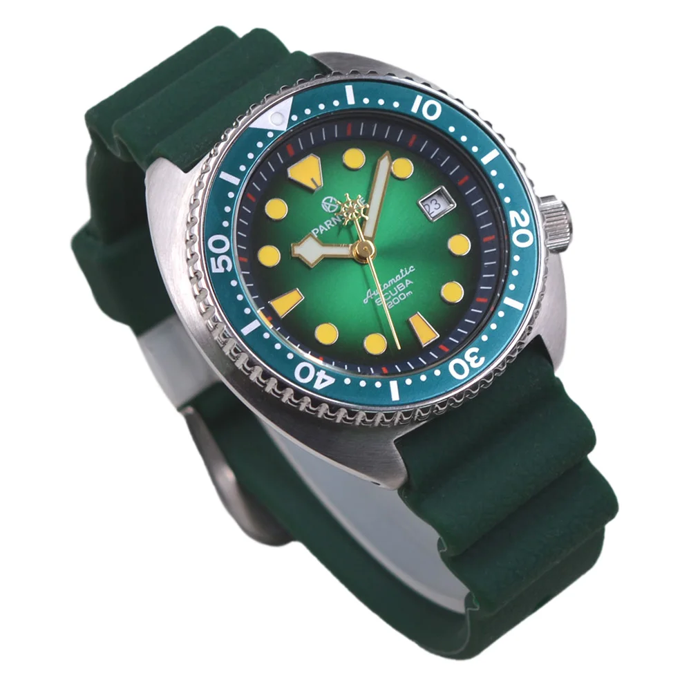 

45mm PARNSRPE brand Japan NH35 Movement Mens Mechanical Automatic Watch Green Dial Sapphire Glass Men sport Watch