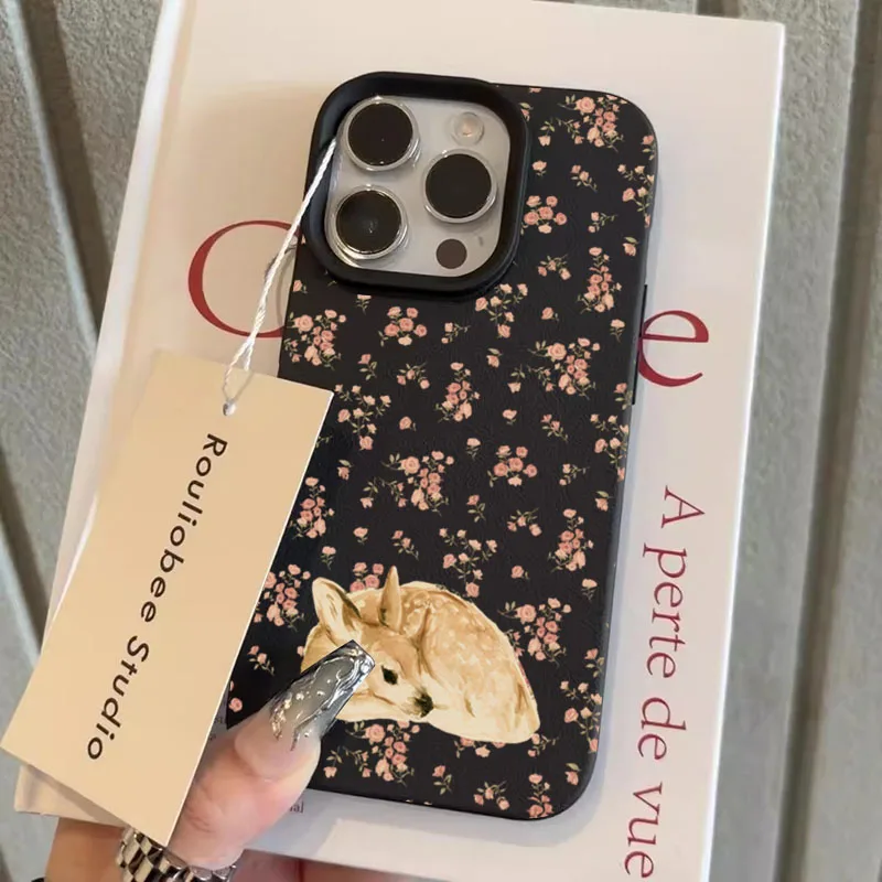 Shockproof Phone Case with Cute Deer and Floral Pattern Design