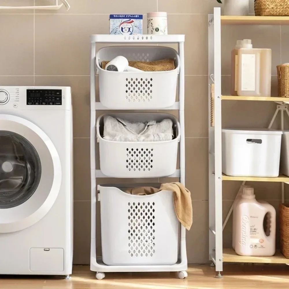 Laundry Hamper 3 Layer Bathroom PP Plastic with Wheel