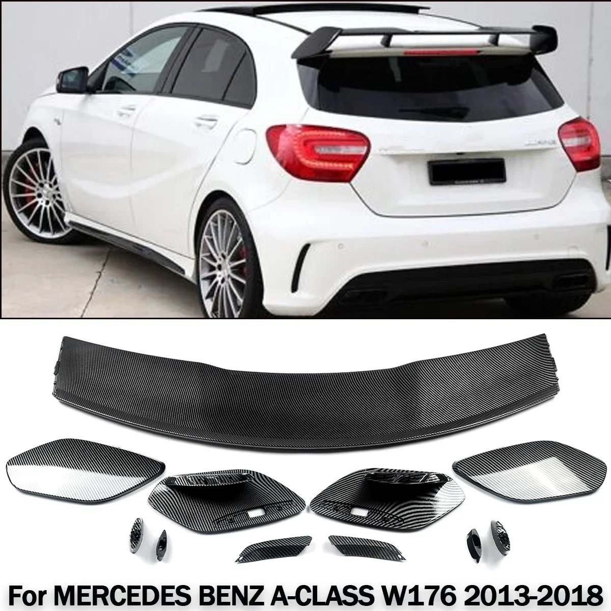 Per Mercedes Benz A-Class W176 13-18 Spoiler Sul Tetto Ala Carbon Look Amg A45 Style