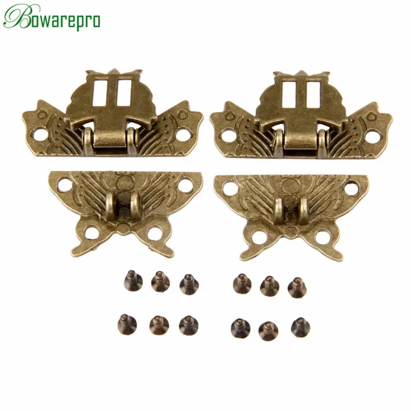 2Pcs Antique Bronze Hasp Latch Jewelry Wooden Box Cabinet Buckle Case Lock Butterfly Design Furniture Hardware 39*45MM