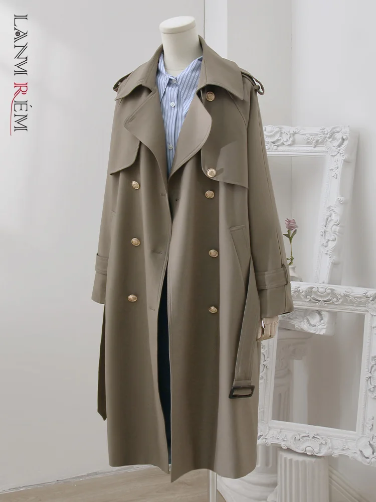 DEAT Coffee Color Casual Women Overcoat Double Breasted Loose Long