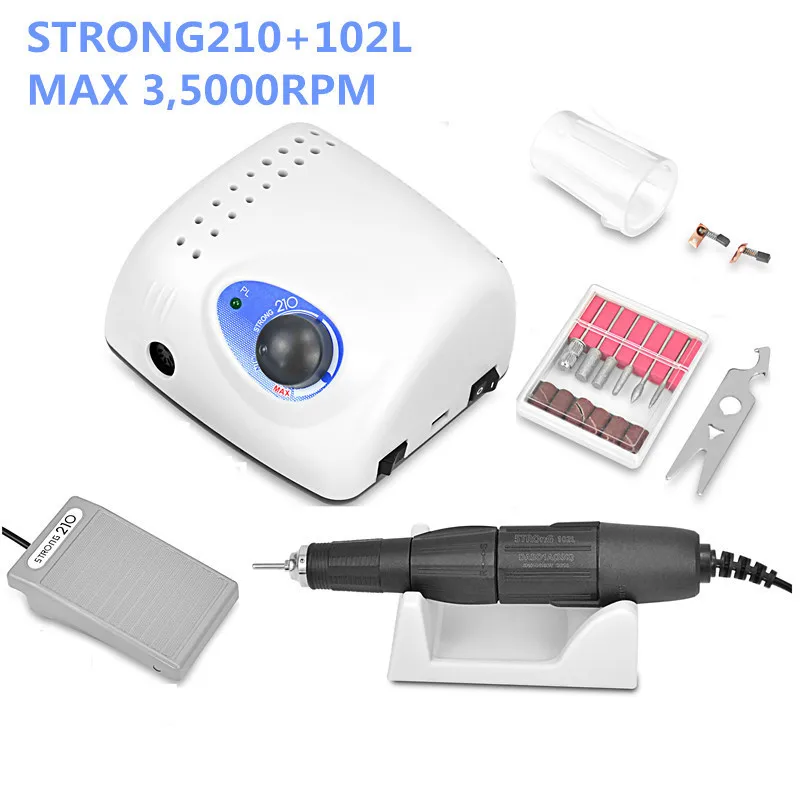 

New 65W Strong 210 102L Brushless Nail Drills Manicure Machine Pedicure Electric Strong 35000RPM File Bits Nails Art Equipme