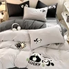 Cute Panda 100% Cotton Bedding Set Kawaii Embroidered Duvet Cover Bed Sheets Set Flat/Fitted Sheet Bed Linen Pillowcase for Kids 1