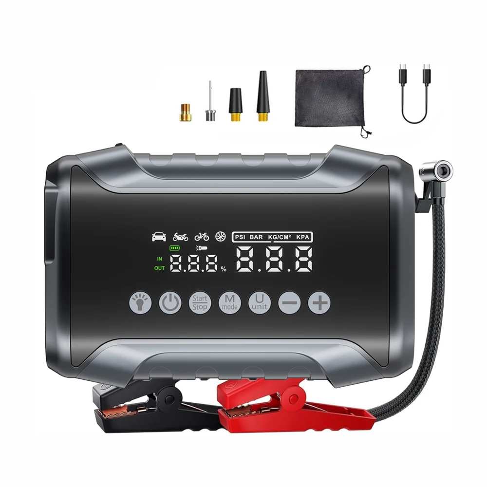 6-IN-1 Car Jump Starter with Air Compressor Peak 5000A Auto Battery Booster 150PSI Air Pump Portable Power Bank Tire Inflator