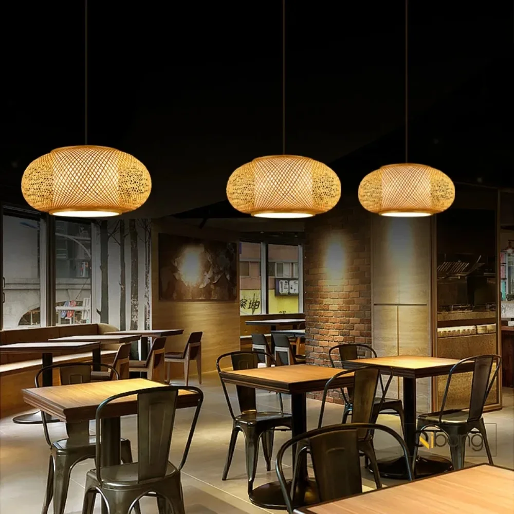 Bamboo Pendant Lamp Natural Rattan Chandeliers E27 Hand-knitted Café Restaurant Living Room Decor Hanging Lamp E27 40/50/60CM