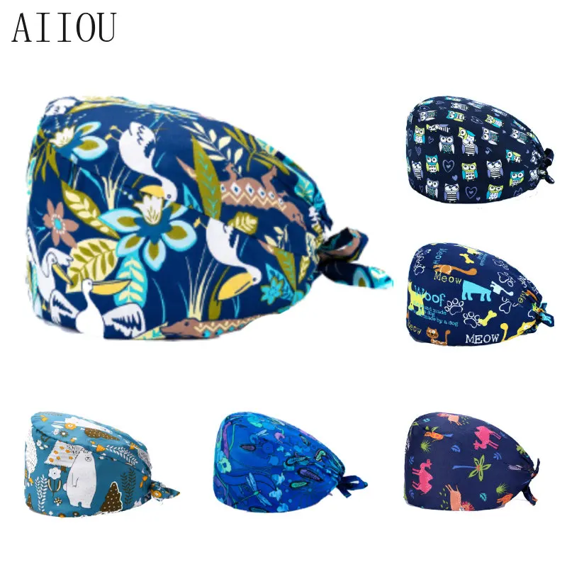 

Nurse Scrubs Uniform Flower Printing Cap Scrubs for Women Eco-friendly Health Service Workers Adjustable Caps Lab Hats