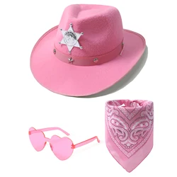 Kids Pink Cowgirl Hat with Bandana and Glasses - Western Birthday Party Costume Accessories (Cowboy - 1)