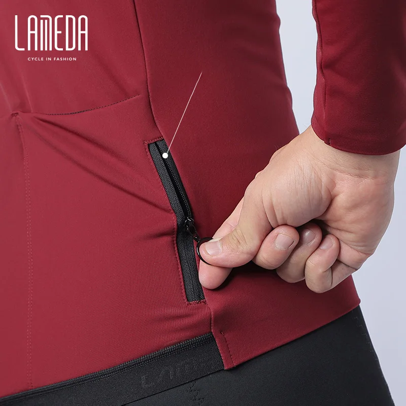 Thermal Men Cycling Jersey Long Sleeved Winter Fleece MTB Clothing Man with Zipper Pockets Road Bicycle Jersey for Riding