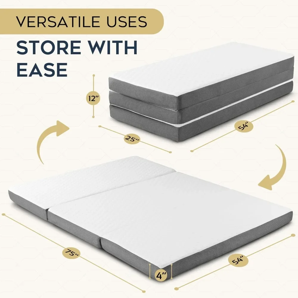 Description Picture 4 of itemTri Folding Mattress with Memory Foam Layer - 4 Inch Trifold Foldable Bed Mattress with Washable Cover | Full Size 75" x 54" x 4