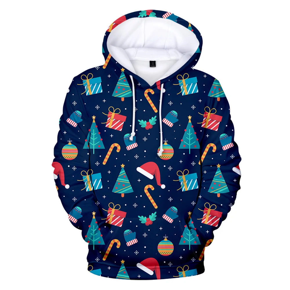 2023 New Christmas New 3D Fashion Print Loose Men's and Women's Thin Velvet Hooded Sweater