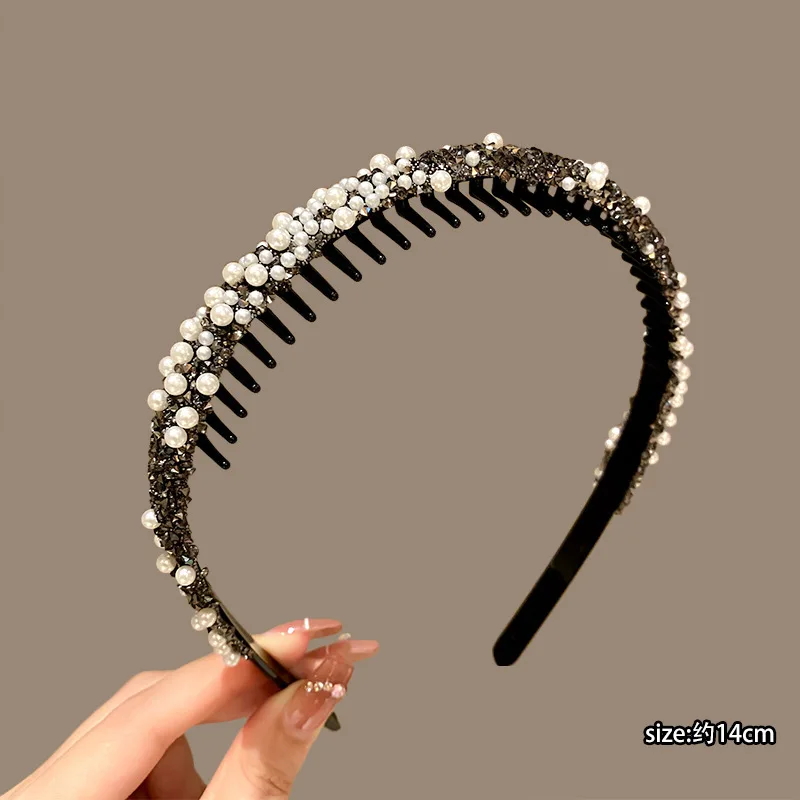 Perle Strass gezahnt rutschfeste Stirnband High-End Licht Luxus Mädchen tragen vielseitige Gesichtswasch-Stirnband Haarschmuck – Detail 6
