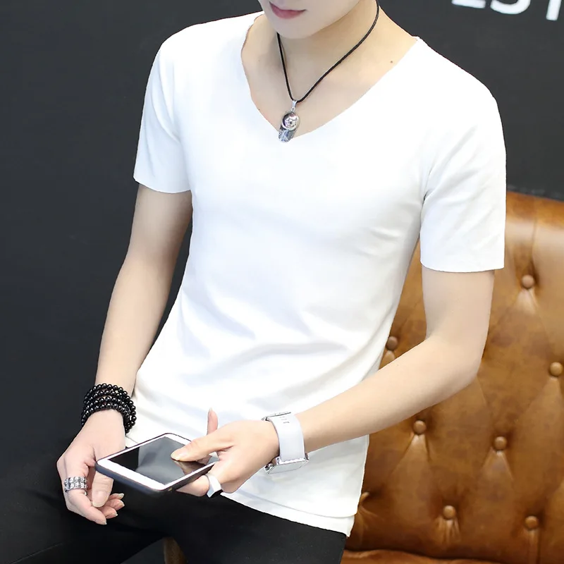 

T Shirt V-neck Short Sleeve Men's T-shirt Cotton Men Fashion T-shirt Slim V-Neck Solid Tshirt Tees Tops Summer Daily