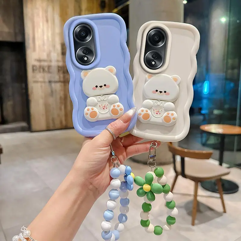 Wavy Cat Bracket Lanyard Silicone Phone Case Cover