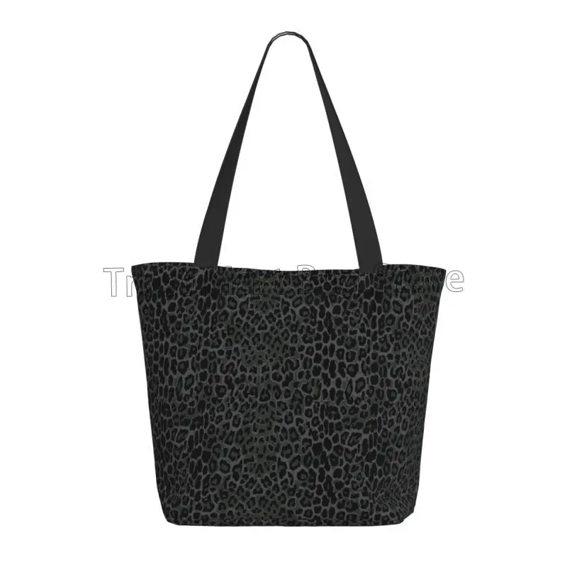 Black Leopard Print Reusable Grocery Bag Waterproof Shopping Handbags Women Travel Shoulder Bag Durable Tote Bags with Zipper