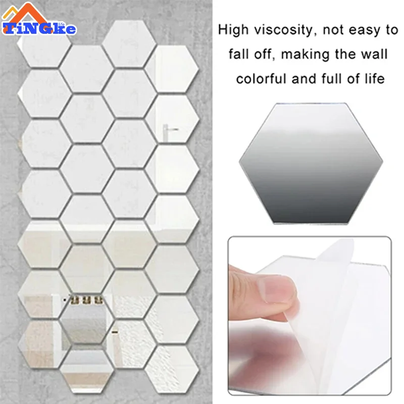 Wall Sticker Mirror Wall Sticker Acrylic Wall Sticker Acrylic Mosaic Tiles Sticker Self Adhesive Hexagon Acrylic Mirror Wall Stickers Acrylic Mosaic Tiles Decal Bedroom Room Home DIY Decoration