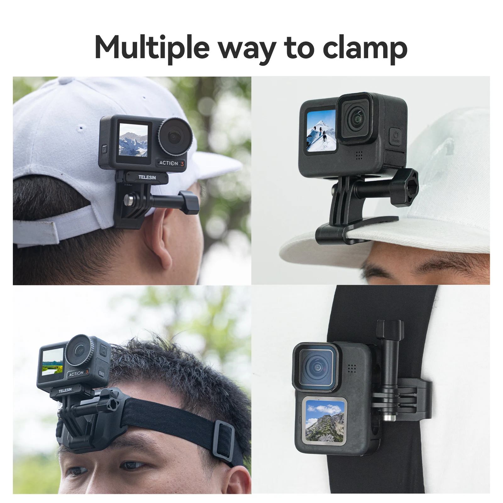 TELESIN 2 in 1 Head Strap Hat clip for Gopro hero 13 12 11 10 9 8 Insta 360 DJI OSMO Accessories Head Belt Strap Mount