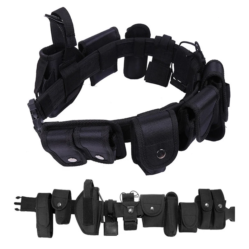 

Outdoor Tactical Men's10pcs Belt Military Training Polices Guard Utility Duty Waist Support Pouch Flashlight Pouch Gun Holster