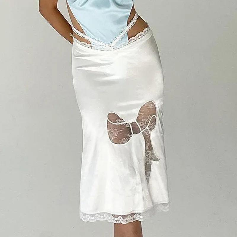 

Gaono Autumn Underwear Lace Split High Waist Belt Half-Length Skirt Bow Cut Out Lace Sexy Dress Women Street Fashion Versatil