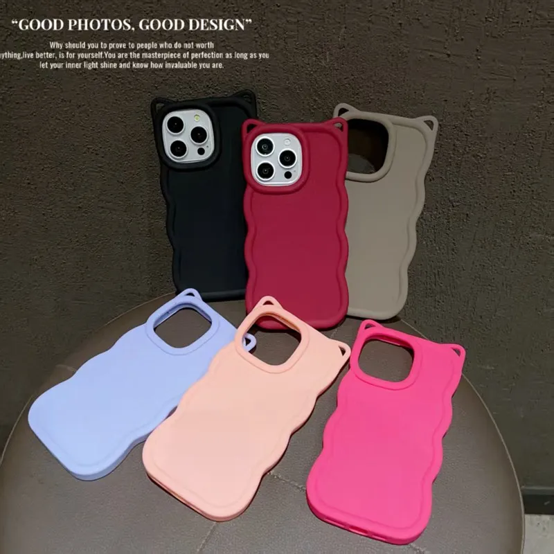 Cat Ear Candy Silicone Waves Soft Phone Case - Cute & Stylish Design Cover