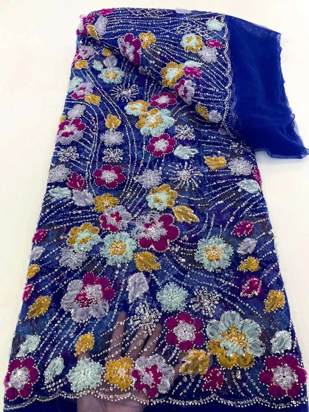 

Heavy Sequins Lace Fabric With Beads For Bridal Dress Luxury Evening Dress French Lace 5 Yards