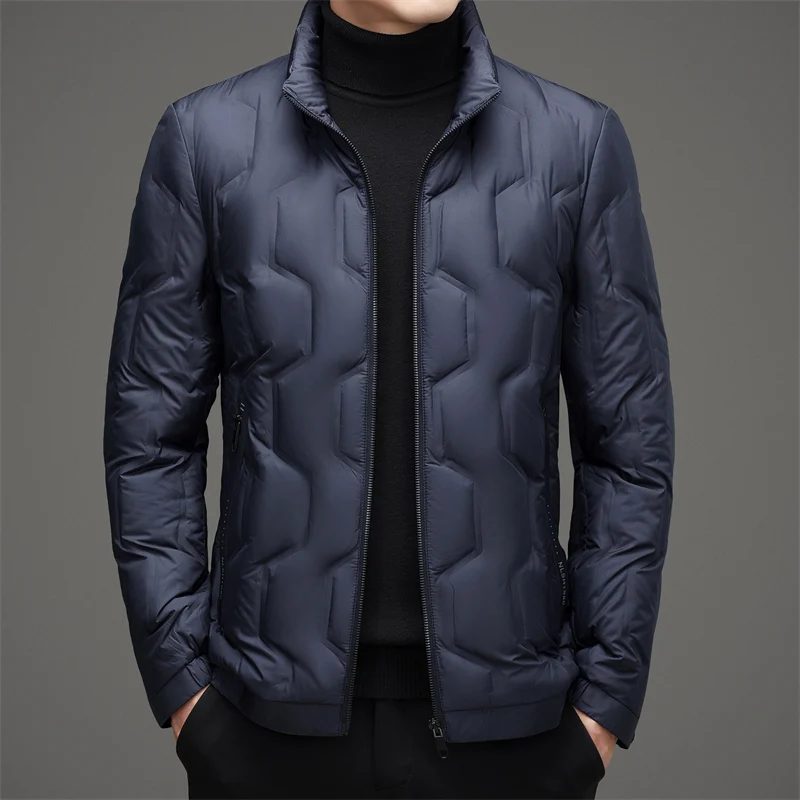Casual Men's Lightweight Duck Down Jackets Solid Color Windproof Warm Puffer Coats Outwear Slim Stand Collar Tops Down Clothing
