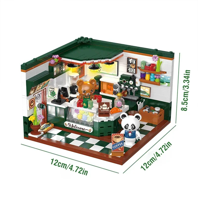 Mini City Street View Coffee Shop Bar Hair Salon Blocks Bricks Creative 3D Puzzle Room Model Toys Friends Children Birthday Gift
